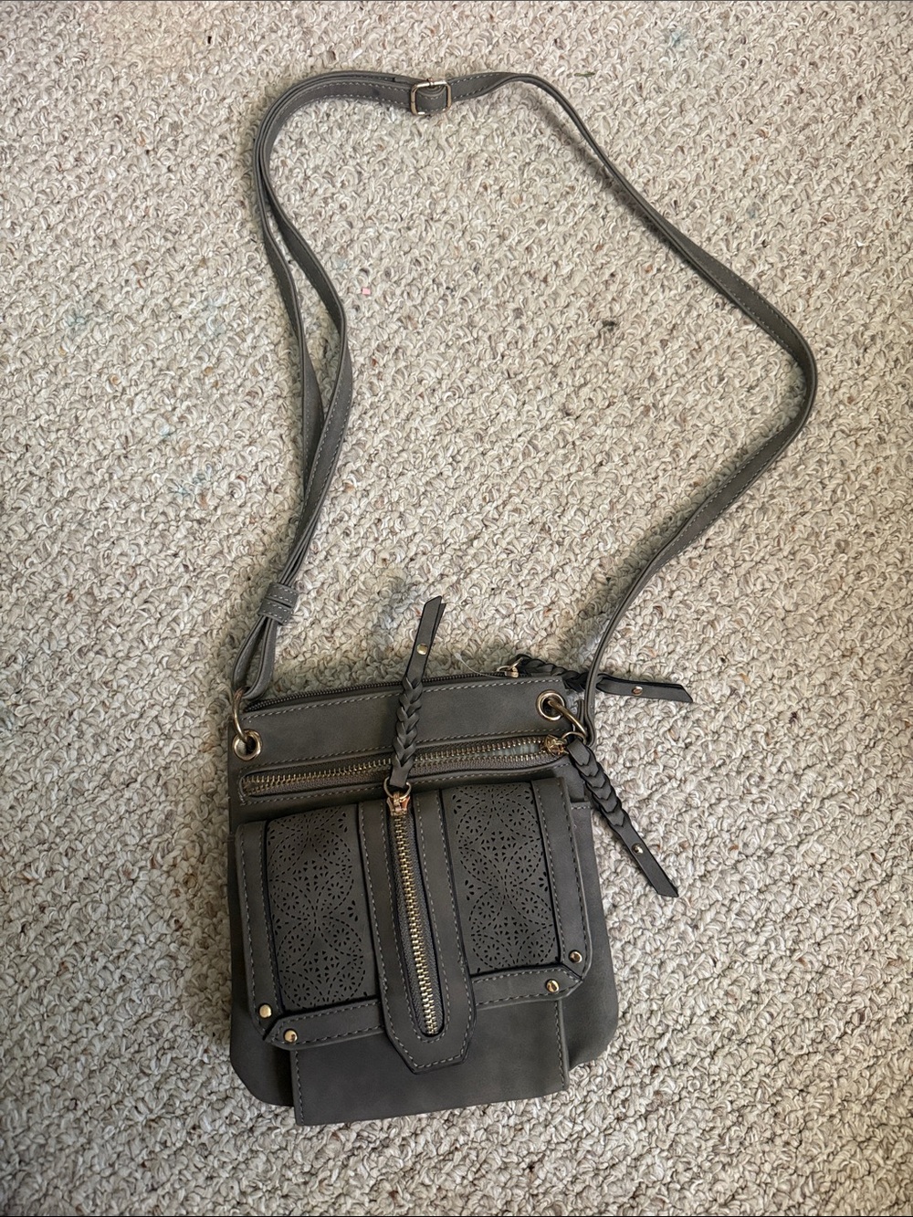 New York & Company Gray Laser-Cut Crossbody Bag